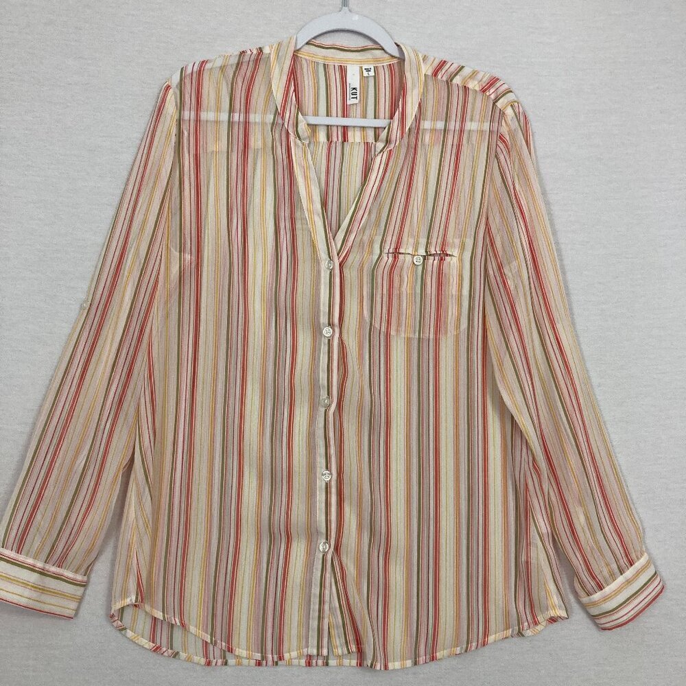 KUT Multi Color Striped Soft Flowy Lightweight Long Sleeve Button Down Large